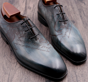 The Lincoln - Hand painted bespoke oxford in deep patina peacock